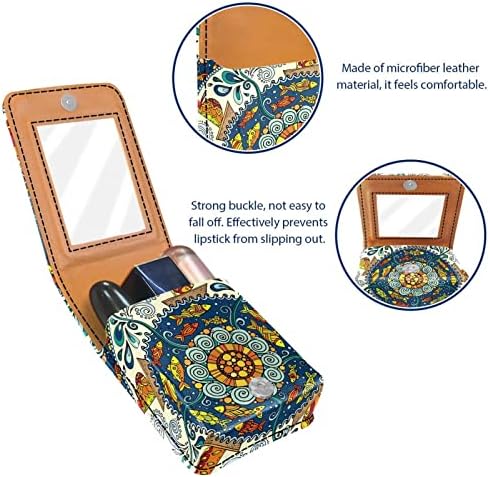 Taşınabilir Ruj saklama kutusu Küçük Kozmetik Çantası Ruj Durumda Seyahat Makyaj Kılıfı Küçük Cep ve Ayna ile Soyut Mandala Renkli