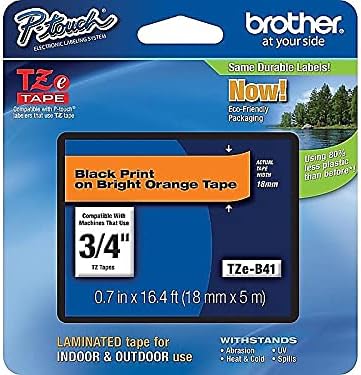 Brother P-Touch Ürünleri-Brother P - Touch-TZ Standart Yapışkanlı Lamine Etiketleme Bandı, 3 / 4w, Floresan Turuncu üzerine Siyah