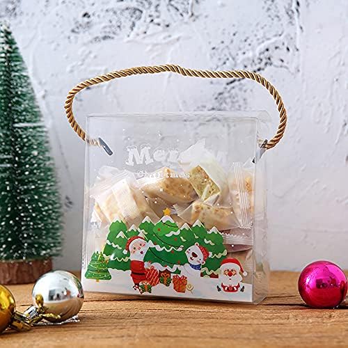 Licogel Kullanımlık Katlanabilir Taşınabilir Hafif Noel Baba Kardan Adam Desenli Noel Şeker Kutusu Plastik 4 ADET Temizle Baskılı