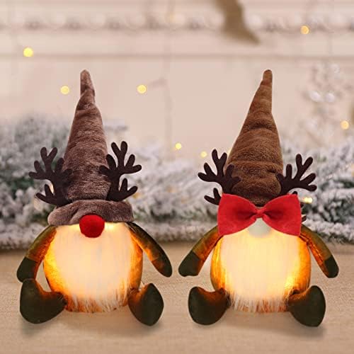 Noel Cüceler ile ışık Rudolph Kırmızı Burun Gnome Çift Peluş Ren Geyiği Süslemeleri Kış Tatil Elf İskandinav Tahsil Figürler
