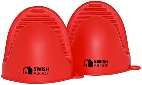 SWİSH MESKEN Yeni Geliştirilmiş Kırmızı Mini Silikon Fırın Eldiveni Seti(2) Anında Pot veya Mutfak ile kullanım için Potholder