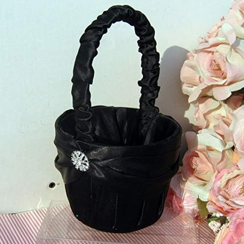 Siyah Düğün Çiçek Kız Sepeti Zarif Rhinestone Gelin Çiçek Sepeti Kolu ile Şeker Petal Saklama Kabı Düğün Ziyafet Dekoratif Malzemeleri