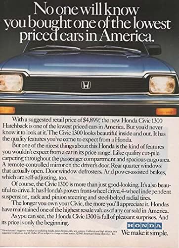 Dergi Baskı İlanı: 1983 Honda Civic 1300, 4899 ABD Doları, Amerika'daki En Düşük Fiyatlı Otomobillerden Birini Satın Aldığınızı