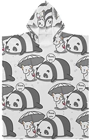 Nobranded Çocuklar Kapşonlu Plaj Banyo Havlusu - Sevimli Karikatür Hayvanlar Kedi Panda Desen Kapşonlu Bebek Havlu Banyo Havlusu