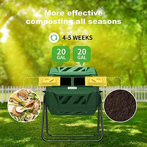 Kompost Tumbler Bin Composter Çift Odacıklı 43 Galon Varyasyonu (Yeşil)