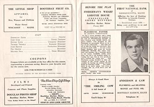 Frank A. Picard II KOMBİNEZON Ateşi Brenda Ericson/Hertha Shea/Arthur Cunningham / Mark Reed 1948 Boothbay, Maine Programı (Playbill)