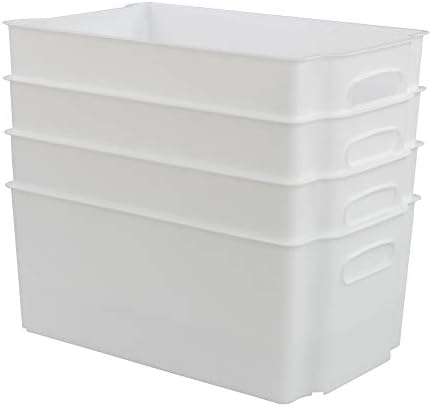 Saplı Farmoon Beyaz Saklama Kutusu, İstiflenebilir Plastik Sepetler / Kovalar Organizatör, 4 Paket