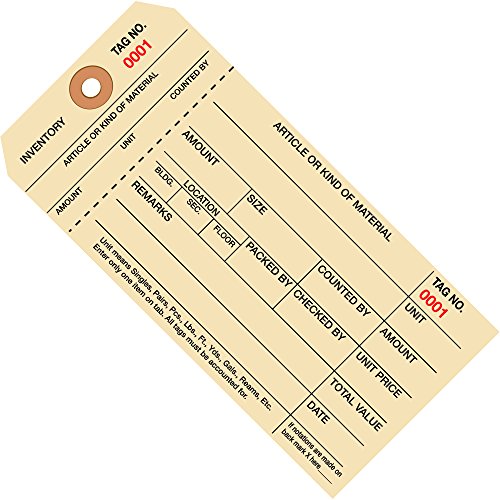 Ortaklar Marka PG18021 Envanter Etiketleri, 8 1 Parça Saplama Stili, Numaralandırılmış 1000-1999, 6-1 / 4 x 3-1 / 8, Manila (1000'li