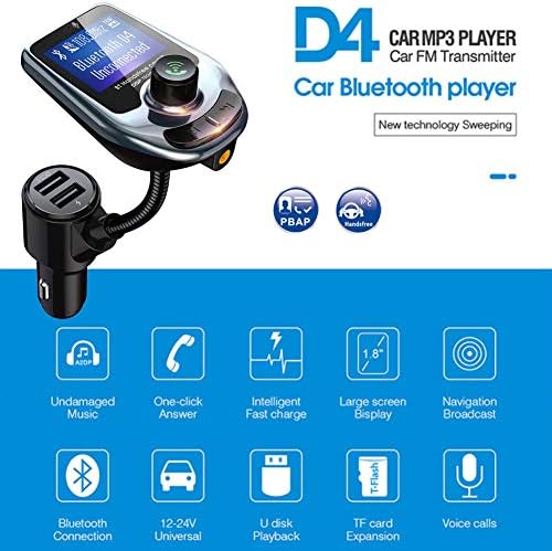 Araba Bluetooth FM Verici, 12-24 V İşlevli Bluetooth FM Verici, akıllı 2.4 A Çift USB Bağlantı Noktaları Destek TF Kart,Büyük