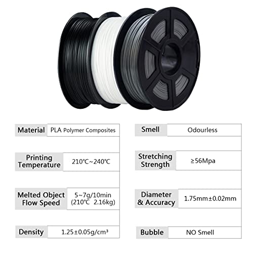 Necygoo 3D Yazıcı Filament 1 kg 1.75 mm PLA Filament Siyah Boyut Doğruluk + / -0.02 mm 2.2 lbs PLA 1.75 mm Filament Biriktirme