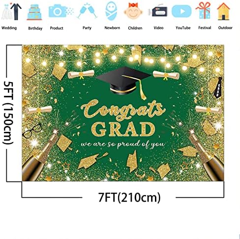 Avezano Yeşil ve Altın Tebrikler Grad Zemin Glitter Noktalar Şampanya Sınıfı 2022 Mezuniyet Arka Plan Tebrikler Mezunları Koleji