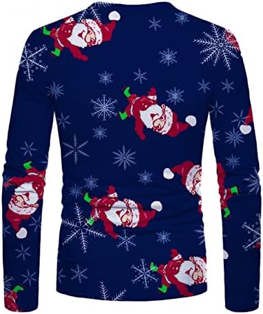 Wabtum Noel Gömlek Erkekler ıçin, erkek Sevimli Santa Baskı Uzun Kollu Casual Crewneck Tişörtü Kazak Grafik Tees Tops