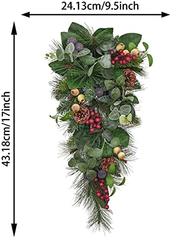 Valery Madelyn 17 inç Doğal Noel Gözyaşı Swag ile Ön Kapı için çam kozalağı, Çilek ve Yaprakları, yapay Swag Dekorasyon için