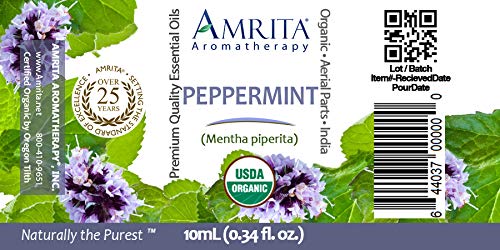 Amrita Aromaterapi Organik Nane Esansiyel Yağı, %100 Saf Seyreltilmemiş Mentha piperita, Terapötik Sınıf, Üstün Kaliteli Aromaterapi