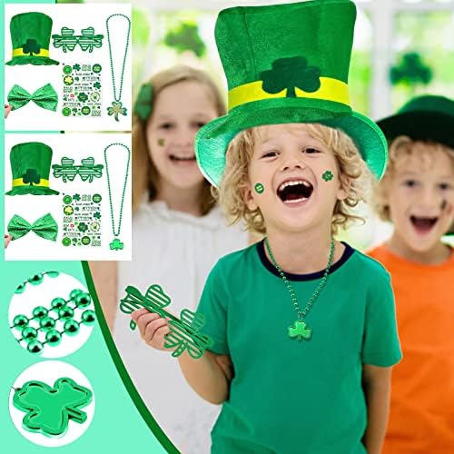 Bayk St. Patrick Günü Aksesuar Seti, Parti Dekorasyonu, Kıyafet Seti, İrlandalı Yonca Şapkası, Boncuklu Kolye, Pullu Papyon,