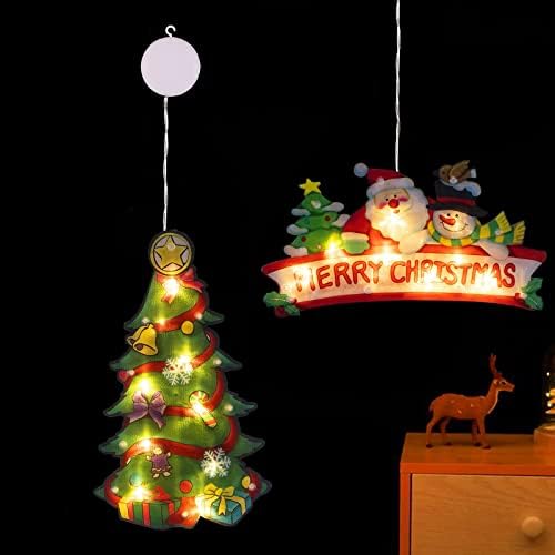 2 ADET ışıklı noel pencere siluet dekorasyon ışık up noel Ağacı Merry Christmas Pil kumandalı vantuz kanca ile 3 M Sticker için