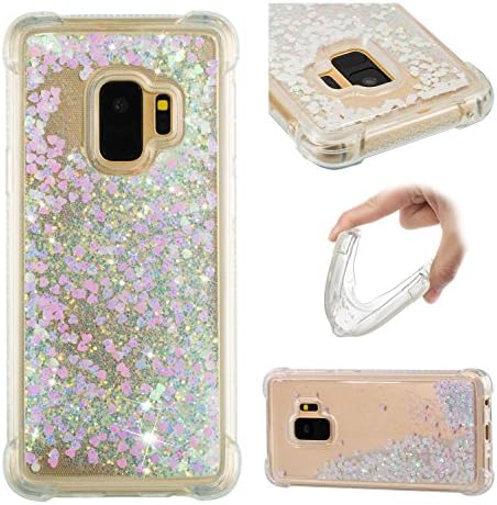 Galaxy S9 Sıvı Glitter Telefon Kılıfı, Galaxy S9 Şelale Glitter Vaka, 3D Bling Glitter Quicksand Yüzer Sparkly Jel Kauçuk Silikon