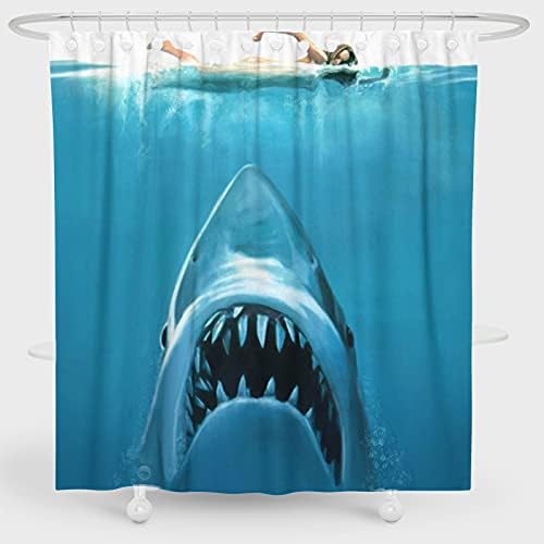 Jaws Duş Perdesi Köpekbalığı Sualtı Okyanus Temalı Denizcilik Deniz Mavi Kumaş Dayanıklı Duş Perdeleri Banyo Dekor 72x72 inç