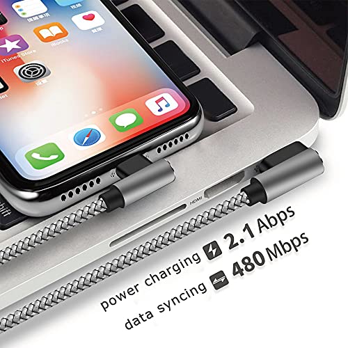 iPhone şarj cihazı 10ft 3 Paket [Apple MFi Sertifikalı] Yıldırım Kablosu 90 Derece Dik Açı Naylon Örgülü Şarj Kablosu ile Uyumlu