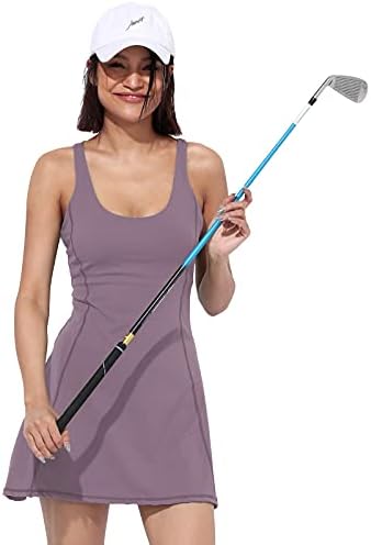 Kadın Egzersiz Kolsuz Elbise ile Dahili Sutyen ve Şort Cep Atletik Egzersiz Elbise için Golf Sportwear Tenis Yoga