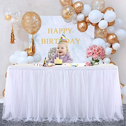 Beyaz Tül Masa Etek için Bebek Duş Doğum Günü Partisi Tutu Masa Örtüsü için Bebek Cinsiyet Reveal Düğün (3 Yard/L 9 (ft), H30ın)