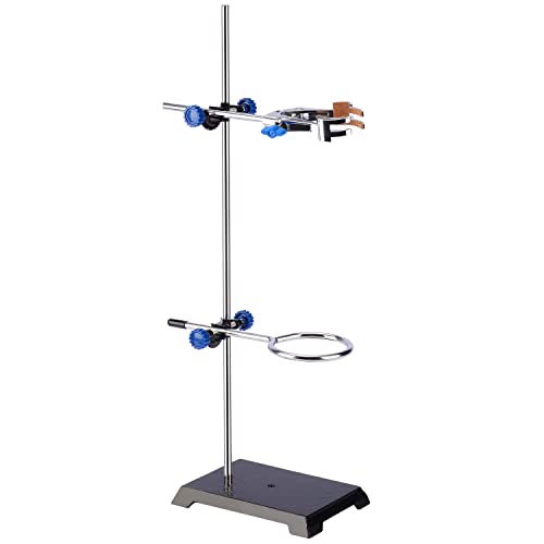 stonylab Laboratuvar Standı Seti, Çubuklu Çelik Destek Standı (22.4 inç L), 4 Uçlu Büret Kelepçesi, İmbik Halkası ve Laboratuvar