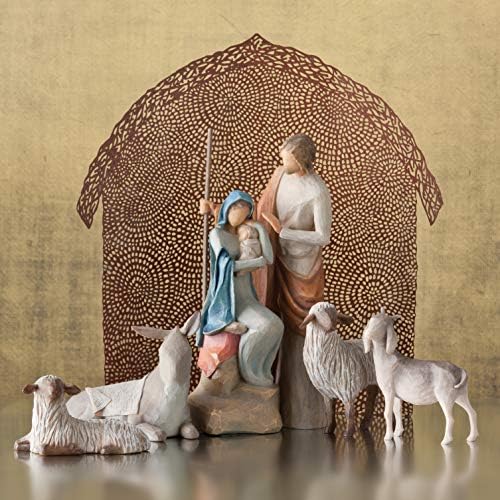 Söğüt Ağacı Barınak Hayvanlar için Kutsal Aile, Heykel El-Boyalı Doğuş Rakamlar, 4-Piece Set