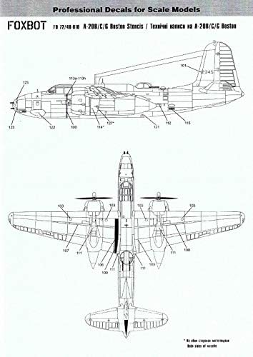 Çıkartması için Şablonlar için Douglas A-20B / C / G Boston 1/48 Ölçekli Foxbot 48-010-Model Kiti