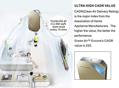 IonCluster Teknolojisine sahip Yeşil Hava Encore HEPA ve Koku Mücadele Filtresi Hava Temizleyici 1000 sq. ft.