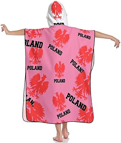 WEEDKEYCAT Başar Kartal Crest Polonya Bayrağı Kapüşonlu Havlu Çocuklar için Yumuşak Banyo Peluş Havlu Hood ile Havuz Plaj Yüzmek