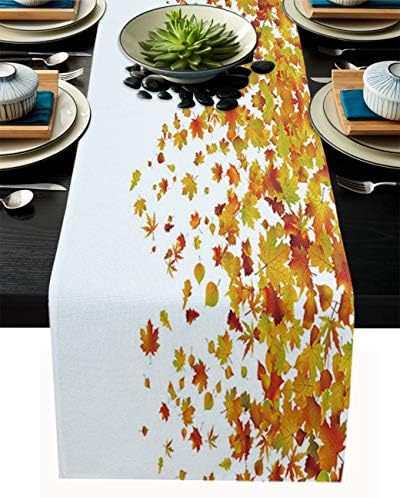 Masa Koşucu için yemek masası Sehpa Ev Mutfak Dekoratif Sonbahar Düşen Akçaağaç Yaprakları Pamuk Hattı Masa Örtüleri için Kapalı