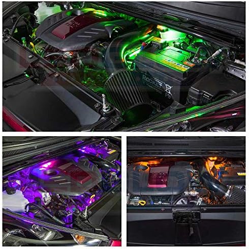 LEDGlow 6pc Milyon Renkli LED Motor Bölmesi Kaput Altı Aydınlatma Kiti-15 Düz Renk - 9 Desen-6 Çok Renkli Esnek Tüpler-Kontrol