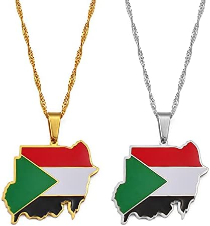 maıconfrog-Sudan Cumhuriyeti Harita Bayrağı Kolye Kolye Gümüş Renk / Altın Renk Takı Etnik Hediyeler