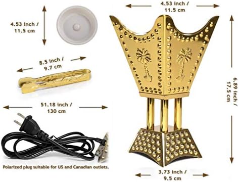 Ud Özü Klasik Elektrikli Tütsü Bukhoor Brülör Metalik Altıgen Küçük Arap, 110 V Altın