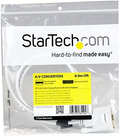 StarTech.com 3 ft Mini DisplayPort-DVI Aktif Adaptör Dönüştürücü Kablosu-3ft (0.9 m) Aktif MDP-DVI M / M Kablosu-1920x1200-Beyaz