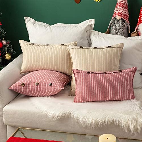 MİULEE Paketi 2 Noel Çiftlik Evi dekoratif kırlent Kapakları Düğme Keten Yastık Kılıfı Modern Şerit bel yastık Kılıfı Kanepe